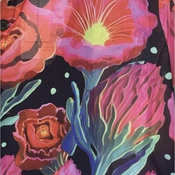 Farm Rio Dress Womens Small Black Pink Floral Pleated Maxi Button Anthropologie - Picture 4 of 15